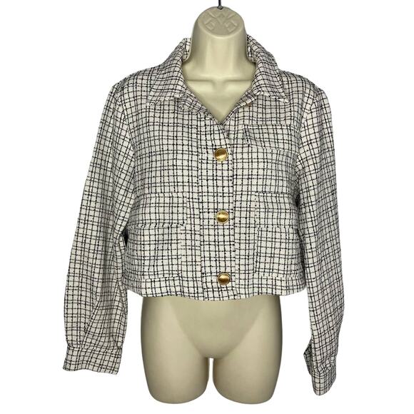Anthropologie Bishop & Young Parker Tweed Cropped Jacket Windowpane M New - Picture 2 of 14